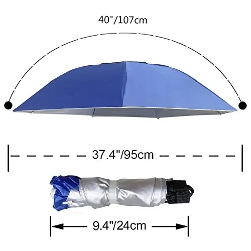 NEW-Vi Fishing Umbrella Hat Folding Adjustable Sun Rain Cap, 37.4”Oversize Hands Free Umbrellas, 7-Ribs Anti-UV Waterproof Headwear for Fishing Gardening Golf Sunshade Outdoor - 4