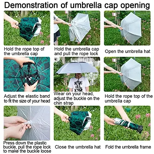 NEW-Vi Fishing Umbrella Hat Folding Adjustable Sun Rain Cap, 37.4”Oversize Hands Free Umbrellas, 7-Ribs Anti-UV Waterproof Headwear for Fishing Gardening Golf Sunshade Outdoor - 3