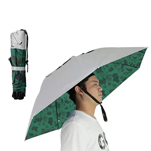 NEW-Vi Fishing Umbrella Hat Folding Adjustable Sun Rain Cap, 37.4”Oversize Hands Free Umbrellas, 7-Ribs Anti-UV Waterproof Headwear for Fishing Gardening Golf Sunshade Outdoor - 1