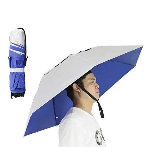 NEW-Vi Fishing Umbrella Hat Folding Adjustable Sun Rain Cap, 37.4”Oversize Hands Free Umbrellas, 7-Ribs Anti-UV Waterproof Headwear for Fishing Gardening Golf Sunshade Outdoor - 1