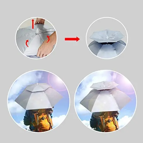 NEW-Vi Fishing Umbrella Hat Folding Adjustable Sun Rain Cap, 37.4”Oversize Hands Free Umbrellas, 7-Ribs Anti-UV Waterproof Headwear for Fishing Gardening Golf Sunshade Outdoor - 5