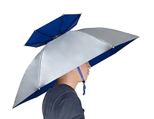 NEW-Vi Fishing Umbrella Hat Folding Adjustable Sun Rain Cap, 37.4”Oversize Hands Free Umbrellas, 7-Ribs Anti-UV Waterproof Headwear for Fishing Gardening Golf Sunshade Outdoor - 1