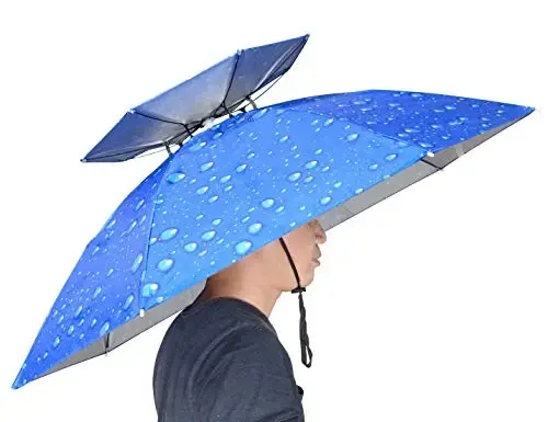 NEW-Vi Fishing Umbrella Hat Folding Adjustable Sun Rain Cap, 37.4”Oversize Hands Free Umbrellas, 7-Ribs Anti-UV Waterproof Headwear for Fishing Gardening Golf Sunshade Outdoor - 1