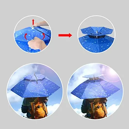 NEW-Vi Fishing Umbrella Hat Folding Adjustable Sun Rain Cap, 37.4”Oversize Hands Free Umbrellas, 7-Ribs Anti-UV Waterproof Headwear for Fishing Gardening Golf Sunshade Outdoor - 5