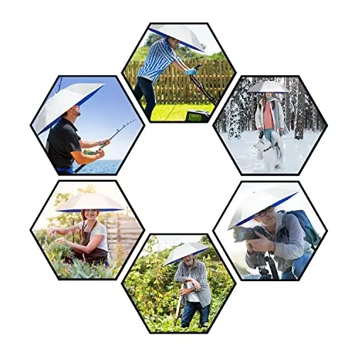 NEW-Vi Fishing Umbrella Hat Folding Adjustable Sun Rain Cap, 37.4”Oversize Hands Free Umbrellas, 7-Ribs Anti-UV Waterproof Headwear for Fishing Gardening Golf Sunshade Outdoor - 6