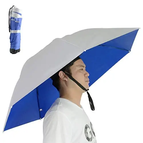 NEW-Vi Fishing Umbrella Hat Folding Adjustable Sun Rain Cap, 37.4”Oversize Hands Free Umbrellas, 7-Ribs Anti-UV Waterproof Headwear for Fishing Gardening Golf Sunshade Outdoor - NEW-VI