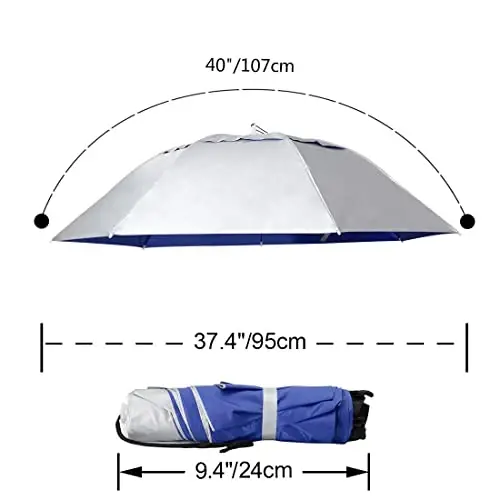 NEW-Vi Fishing Umbrella Hat Folding Adjustable Sun Rain Cap, 37.4”Oversize Hands Free Umbrellas, 7-Ribs Anti-UV Waterproof Headwear for Fishing Gardening Golf Sunshade Outdoor - 4