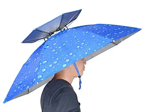 NEW-Vi Fishing Umbrella Hat Folding Adjustable Sun Rain Cap, 37.4”Oversize Hands Free Umbrellas, 7-Ribs Anti-UV Waterproof Headwear for Fishing Gardening Golf Sunshade Outdoor - NEW-VI