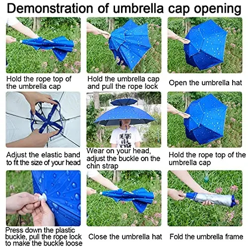 NEW-Vi Fishing Umbrella Hat Folding Adjustable Sun Rain Cap, 37.4”Oversize Hands Free Umbrellas, 7-Ribs Anti-UV Waterproof Headwear for Fishing Gardening Golf Sunshade Outdoor - 3