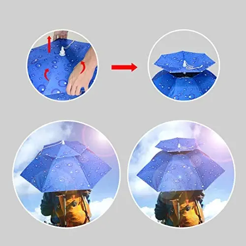 NEW-Vi Fishing Umbrella Hat Folding Adjustable Sun Rain Cap, 37.4”Oversize Hands Free Umbrellas, 7-Ribs Anti-UV Waterproof Headwear for Fishing Gardening Golf Sunshade Outdoor - 5