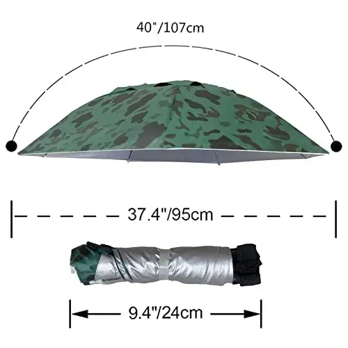 NEW-Vi Fishing Umbrella Hat Folding Adjustable Sun Rain Cap, 37.4”Oversize Hands Free Umbrellas, 7-Ribs Anti-UV Waterproof Headwear for Fishing Gardening Golf Sunshade Outdoor - 5