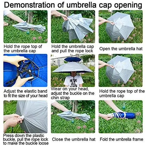 NEW-Vi Fishing Umbrella Hat Folding Adjustable Sun Rain Cap, 37.4”Oversize Hands Free Umbrellas, 7-Ribs Anti-UV Waterproof Headwear for Fishing Gardening Golf Sunshade Outdoor - 3