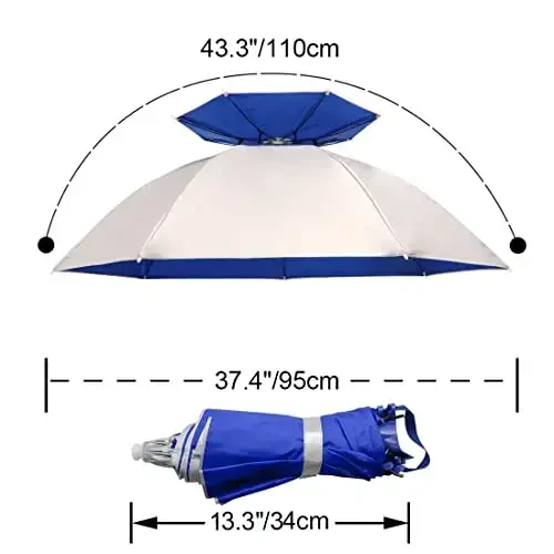 NEW-Vi Fishing Umbrella Hat Folding Adjustable Sun Rain Cap, 37.4”Oversize Hands Free Umbrellas, 7-Ribs Anti-UV Waterproof Headwear for Fishing Gardening Golf Sunshade Outdoor - 5