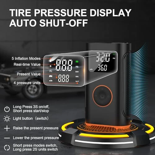 (New Upgrade) ZSX Tire Inflator Portable Air Compressor-160 PSI Air Pump with Memory Function, Electric Bike Pump with Tire Pressure Gauge, Tire Inflator for Car, Gifts for Men Husband Father - ZSX (1)