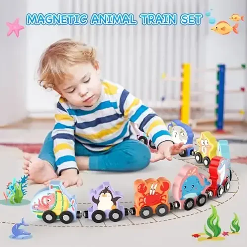 Zeoddler Toys for Toddlers, 11 Magnetic Wooden Sea Animals Train Set, Montessori Toys for Toddlers, Educational Activities for Kids, Birthday Gifts for Boys, Girls - 2