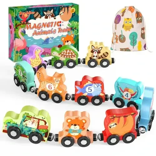 Zeoddler Toys for Toddlers, 11 Magnetic Wooden Animals Train Set, Montessori Toys for Toddlers, Learning Activities, Sensory Activities for Kids, Birthday Gifts for Boys, Girls - ZEODDLER