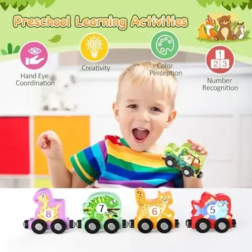 Zeoddler Toys for Toddlers, 11 Magnetic Wooden Animals Train Set, Montessori Toys for Toddlers, Learning Activities, Sensory Activities for Kids, Birthday Gifts for Boys, Girls - 3
