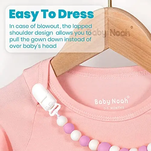 Newborn Baby Knotted Gown, Super Soft Silky Infant Long Sleeve Sleeper with Mittens and Hat & Bowknot Set (Extra Long) - 3