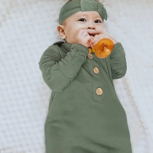 Newborn Baby Knotted Gown, Super Soft Silky Infant Long Sleeve Sleeper with Tie Bottom, Baby Girl and Boy Sleep Gown - 2
