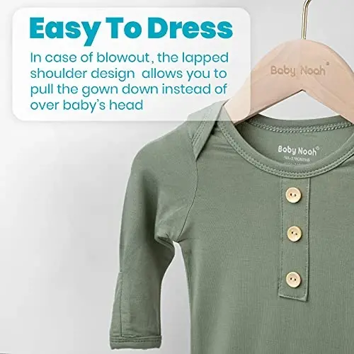 Newborn Baby Knotted Gown, Super Soft Silky Infant Long Sleeve Sleeper with Tie Bottom, Baby Girl and Boy Sleep Gown - 4