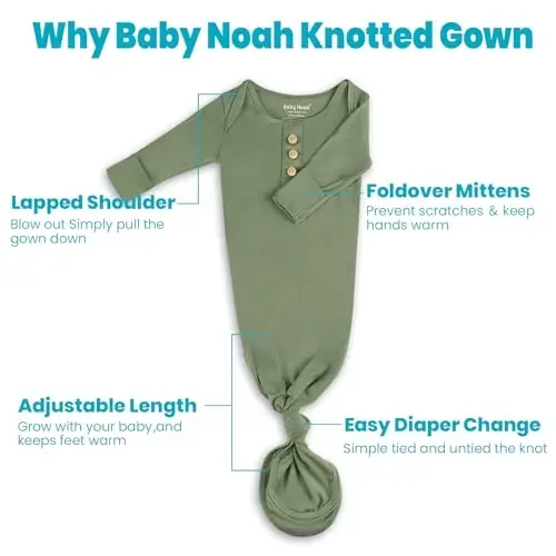 Newborn Baby Knotted Gown, Super Soft Silky Infant Long Sleeve Sleeper with Tie Bottom, Baby Girl and Boy Sleep Gown - 6