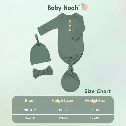 Newborn Baby Knotted Gown, Super Soft Silky Infant Sleeper, Baby Girl Sleep Gown with Mittens, Bow, and Hat Set - 7