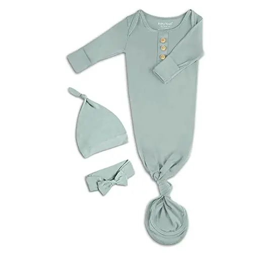 Newborn Baby Knotted Gown, Super Soft Silky Infant Long Sleeve Sleeper with Tie Bottom, Baby Girl and Boy Sleep Gown - 1