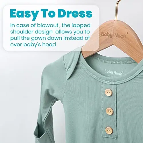 Newborn Baby Knotted Gown, Super Soft Silky Infant Long Sleeve Sleeper with Tie Bottom, Baby Girl and Boy Sleep Gown - 3