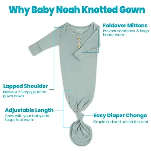 Newborn Baby Knotted Gown, Super Soft Silky Infant Long Sleeve Sleeper with Tie Bottom, Baby Girl and Boy Sleep Gown - 5