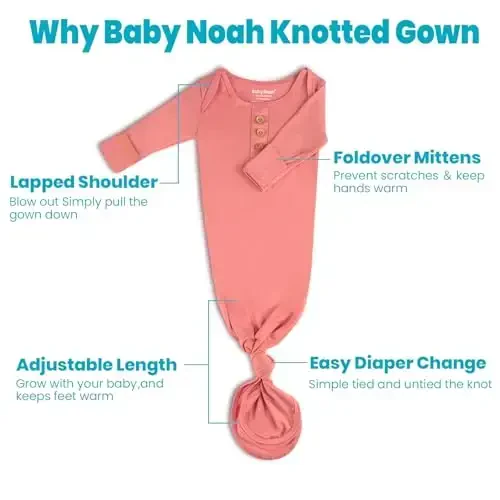 Newborn Baby Knotted Gown, Super Soft Silky Infant Sleeper, Baby Girl Sleep Gown with Mittens, Bow, and Hat Set - 3