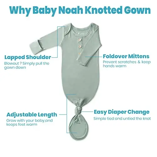 Newborn Baby Knotted Gown, Super Soft Silky Infant Sleeper, Baby Girl Sleep Gown with Mittens, Bow, Clip and Hat Set - 5