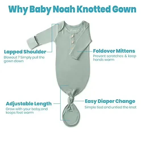 Newborn Baby Knotted Gown, Super Soft Silky Infant Sleeper, Baby Girl Sleep Gown with Mittens, Bow, Clip and Hat Set - 5