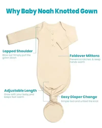 Newborn Baby Knotted Gown, Super Soft Silky Infant Sleeper, Baby Girl Sleep Gown with Mittens, Bow, and Hat Set - 5