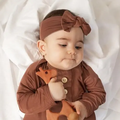 Newborn Baby Knotted Gown, Super Soft Silky Infant Long Sleeve Sleeper with Tie Bottom, Baby Girl and Boy Sleep Gown - 7