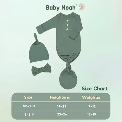 Newborn Baby Knotted Gown, Super Soft Silky Infant Sleeper, Baby Girl Sleep Gown with Mittens, Bow, and Hat Set - 7