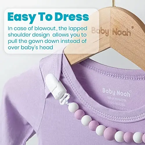 Newborn Baby Knotted Gown, Super Soft Silky Infant Long Sleeve Sleeper with Mittens and Hat & Bowknot Set (Extra Long) - 3