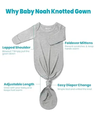 Newborn Baby Knotted Gown, Super Soft Silky Infant Long Sleeve Sleeper with Mittens and Hat & Bowknot Set (Extra Long) - 5
