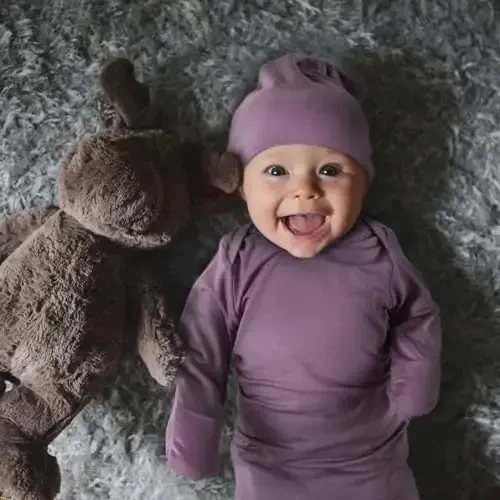 Newborn Baby Knotted Gown, Super Soft Silky Infant Long Sleeve Sleeper with Mittens and Hat & Bowknot Set (Extra Long) - 6