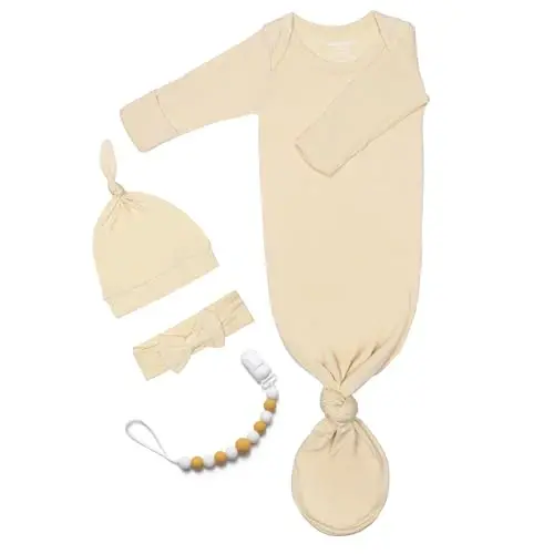 Newborn Baby Knotted Gown, Baby Girl and Boy Sleeping Bag with Mittens and Hat & Bowknot Set 