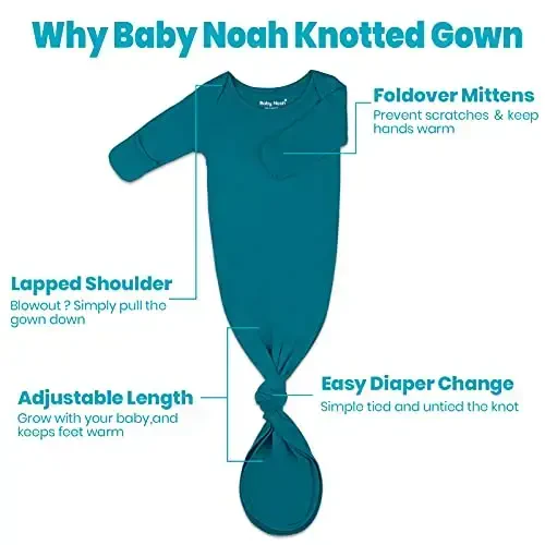 Newborn Baby Knotted Gown, Super Soft Silky Infant Long Sleeve Sleeper with Mittens and Hat & Bowknot Set (Extra Long) - 3