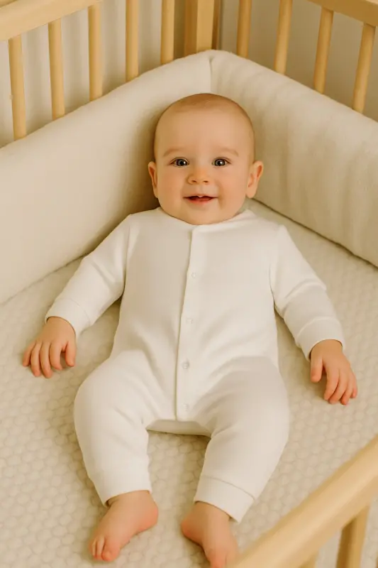 Yenidoğan Bebek Düz Beyaz Renkli Çıtçıtlı Unısex Bebek Tulumu %100 Pamuk Esnek 1-3-6Ay-Ekru Beyaz Düz - 2