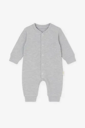 Yenidoğan Bebek Düz Renkli Çıtçıtlı Unısex Bebek Tulumu %100 Pamuk Esnek 1-3-6Ay-Düz Gri - DINAMIK ÇOCUK (1)