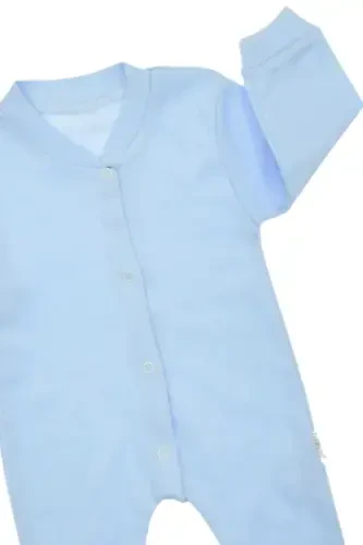 Yenidoğan Bebek Düz Renkli Çıtçıtlı Unısex Bebek Tulumu %100 Pamuk Esnek 1-3-6Ay-Mavi - 4
