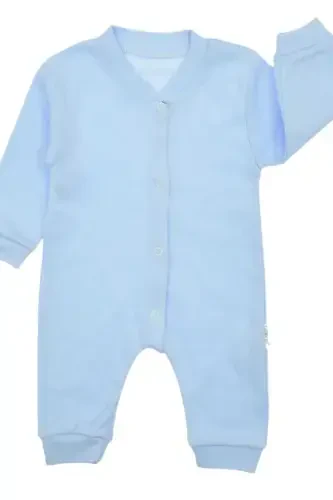 Yenidoğan Bebek Düz Renkli Çıtçıtlı Unısex Bebek Tulumu %100 Pamuk Esnek 1-3-6Ay-Mavi - 5