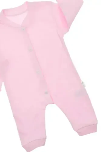 Yenidoğan Bebek Düz Renkli Çıtçıtlı Unısex Bebek Tulumu %100 Pamuk Esnek 1-3-6Ay-Pembe - 1