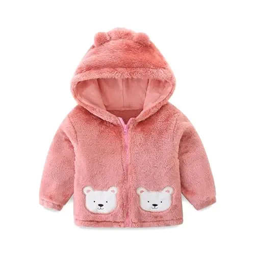 Newborn Infant Baby Boys Girls Cartoon Fleece Hooded Jacket Coat with Ears Warm Todder Kids Outwear Coat Zipper Up 1-6Y 