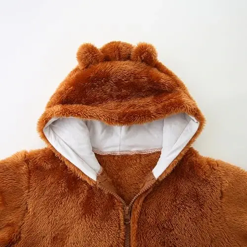 Newborn Infant Baby Boys Girls Cartoon Fleece Hooded Jacket Coat with Ears Warm Todder Kids Outwear Coat Zipper Up 1-6Y - 3