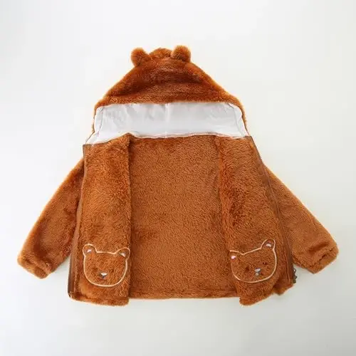 Newborn Infant Baby Boys Girls Cartoon Fleece Hooded Jacket Coat with Ears Warm Todder Kids Outwear Coat Zipper Up 1-6Y - 6