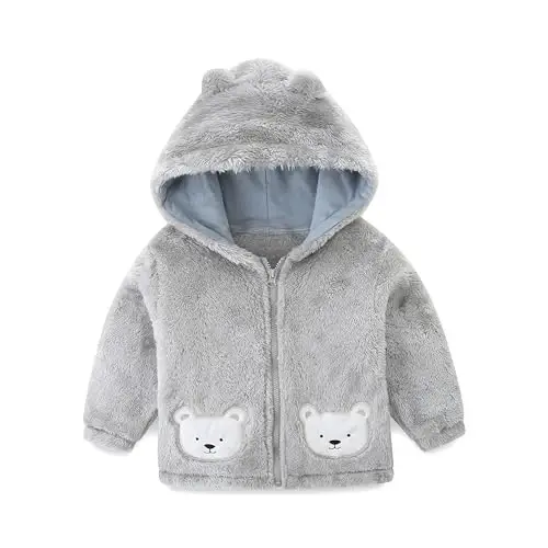 Newborn Infant Baby Boys Girls Cartoon Fleece Hooded Jacket Coat with Ears Warm Todder Kids Outwear Coat Zipper Up 1-6Y - 1