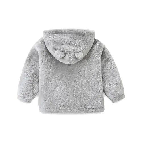 Newborn Infant Baby Boys Girls Cartoon Fleece Hooded Jacket Coat with Ears Warm Todder Kids Outwear Coat Zipper Up 1-6Y - 2